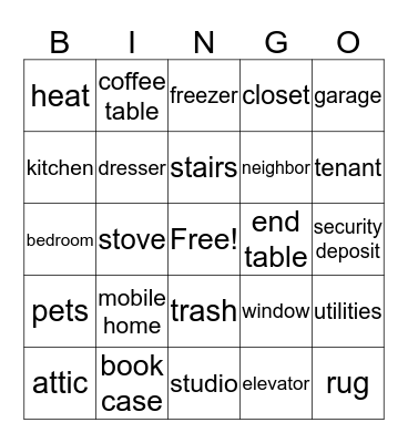 Housing Bingo Card