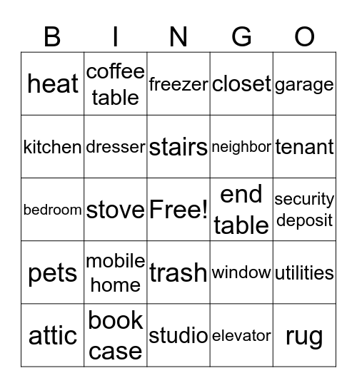 Housing Bingo Card