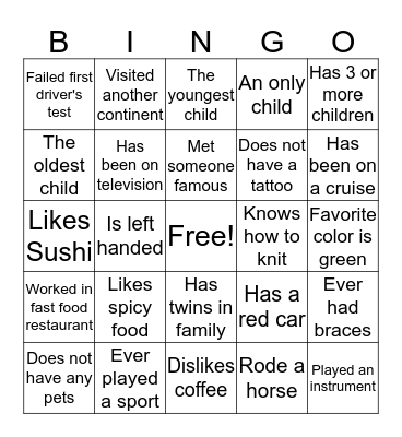 FIND SOMEONE WHO...... Bingo Card