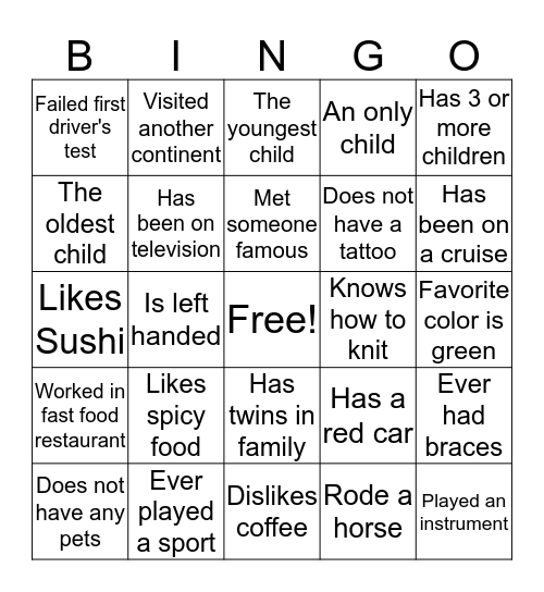 FIND SOMEONE WHO...... Bingo Card