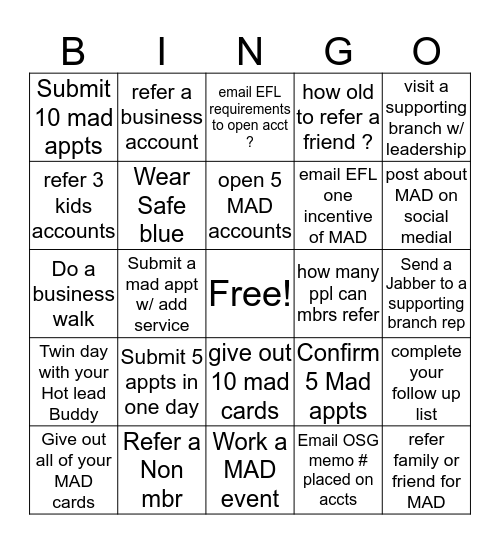 El Camino Mad bingo  Bingo Card