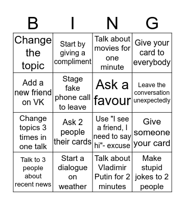 Small Talk Bingo Card