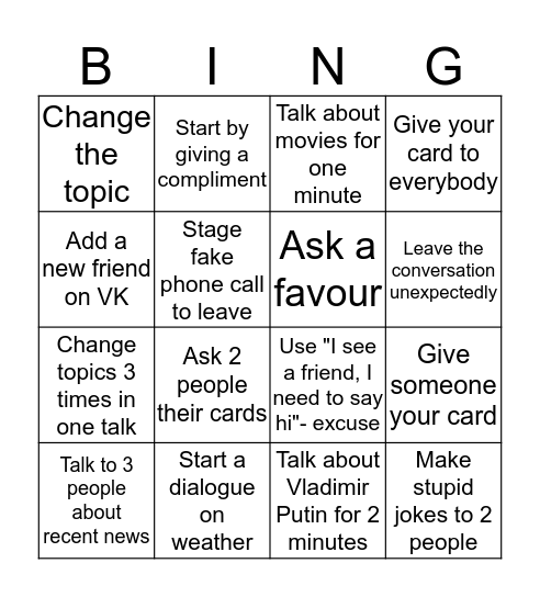 Small Talk Bingo Card