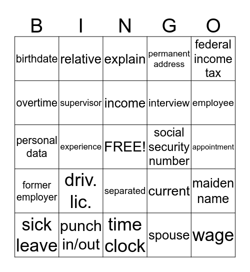 Workplace Words Bingo Card