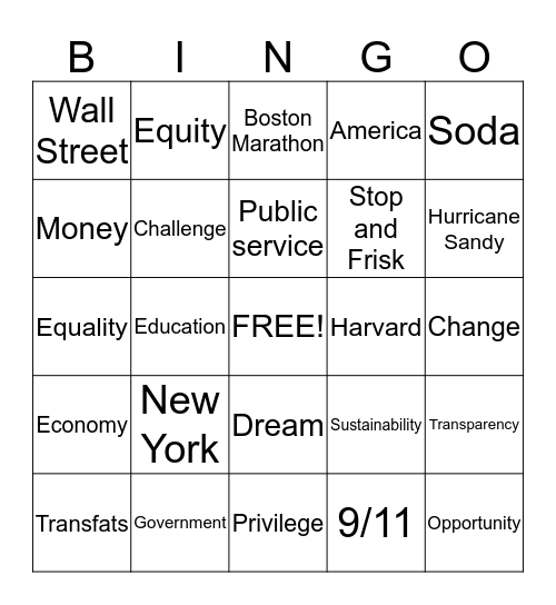 Bloomberg Bingo Card