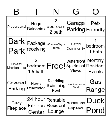 Country Lake Bingo Card