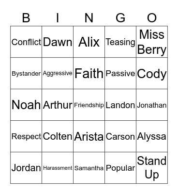 Fourth Grade Freindship Bingo Card