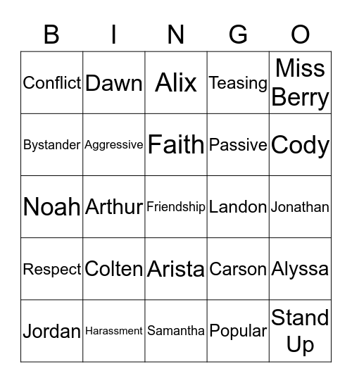 Fourth Grade Freindship Bingo Card