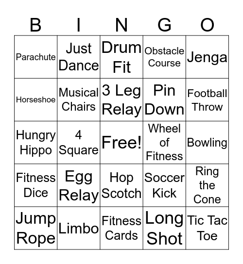 Family Fitness  Bingo Card