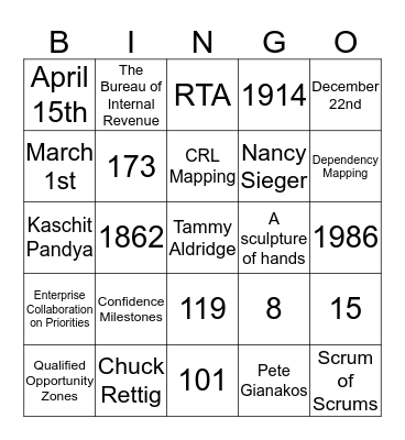 Team Panda All Hands Bingo Card