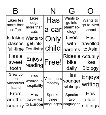 Ice Breaker BINGO Card