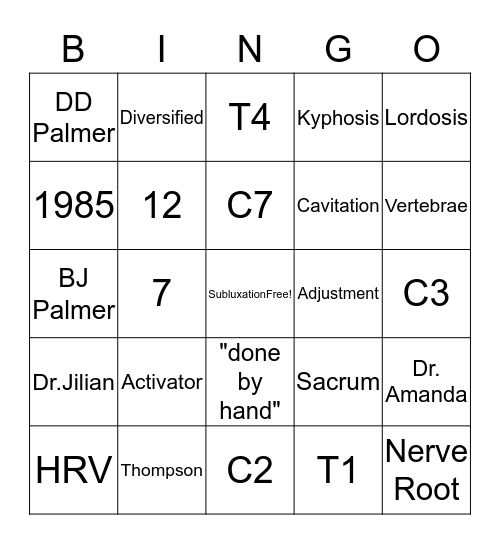 CHIROPRACTIC Bingo Card