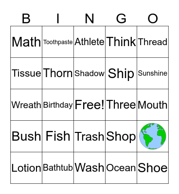 /ʃ/ and /θ/ Bingo  Bingo Card