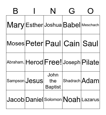 Bible Bingo Card