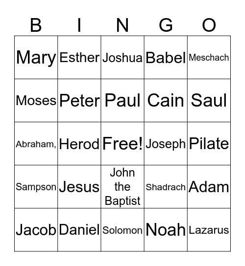 Bible Bingo Card