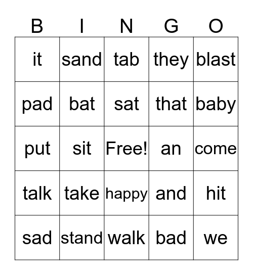 Word Wall Review Game 1/22/2020 Bingo Card