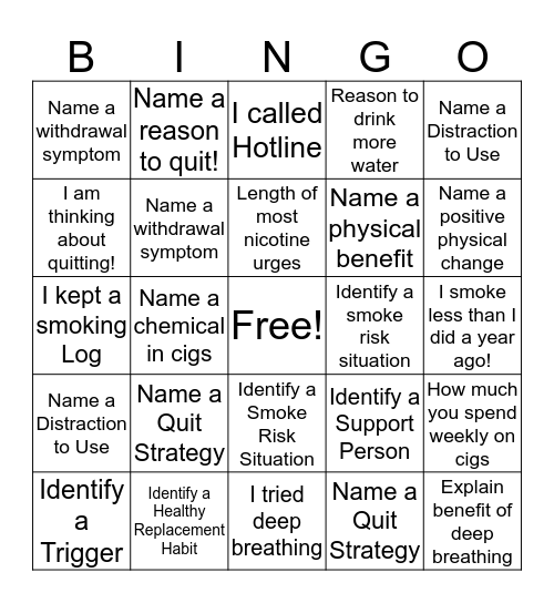 Choosing to Quit Bingo Card