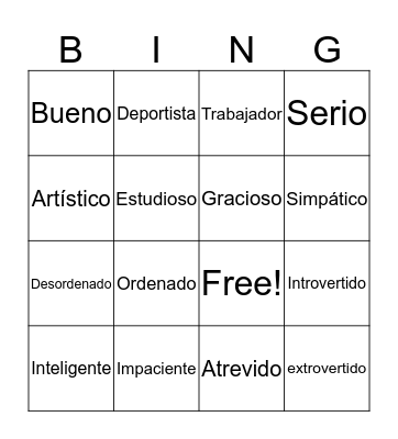 Spanish Vocabulary  Bingo Card