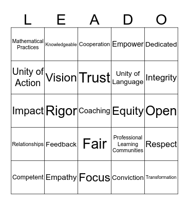 ACSA Leadership Bingo Card