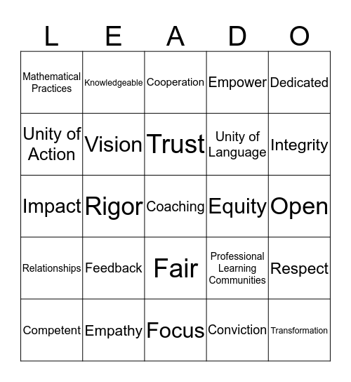 ACSA Leadership Bingo Card
