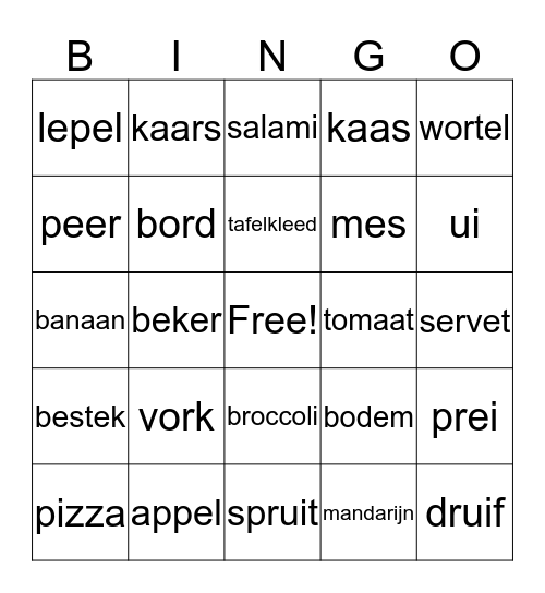 Kookbingo Card