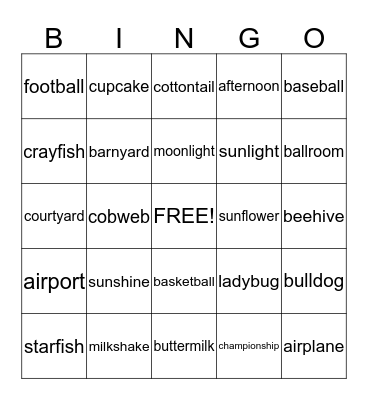 Compound Word Bingo! Bingo Card