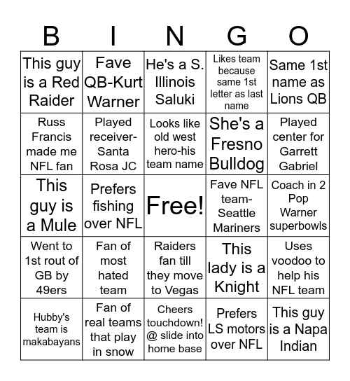 Trane Touchdown! Bingo Card