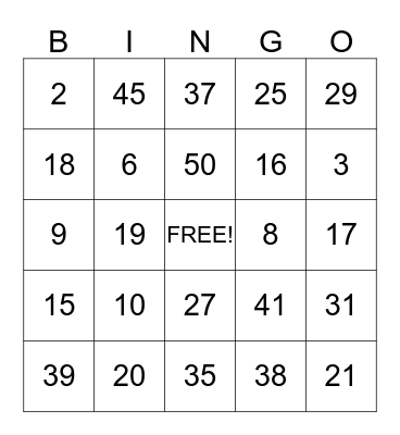 Fun Bingo Card