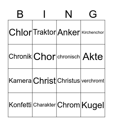 Wörter mit ch und k Bingo Card