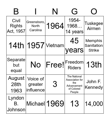 Civil Rights Bingo Card