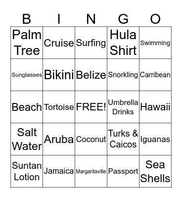 Tropical Bingo Card