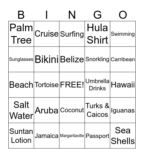 Tropical Bingo Card