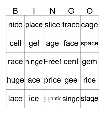 Soft c and soft g 1st Bingo Card