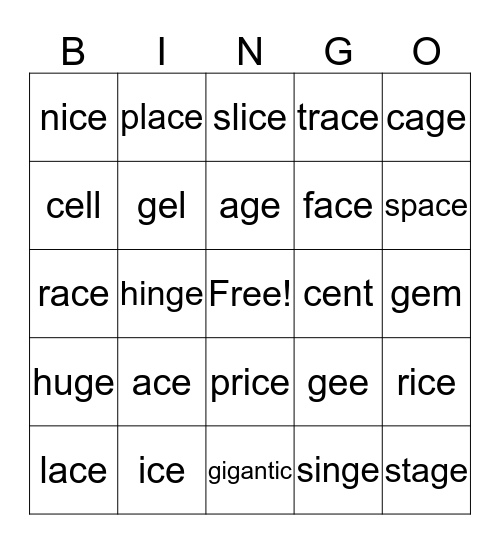 Soft c and soft g 1st Bingo Card