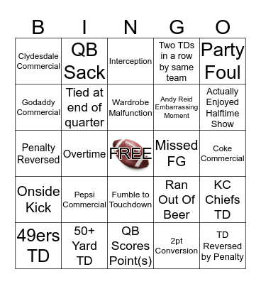 Superbowl Bingo Card