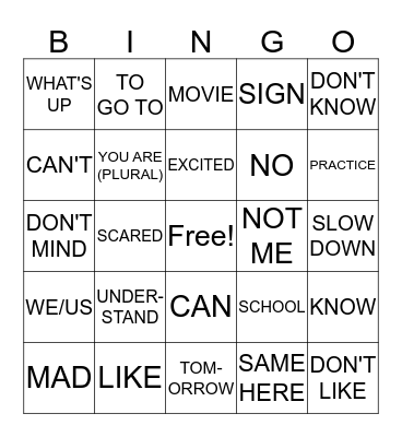 ASL UNIT 1 Bingo Card