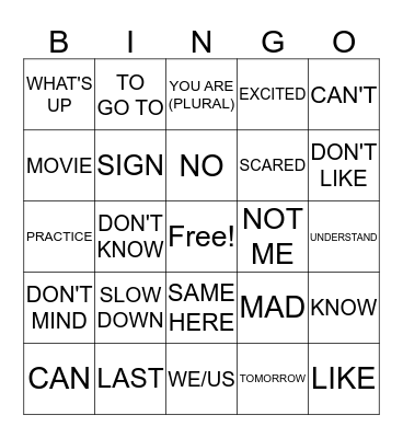 ASL UNIT 1 Bingo Card