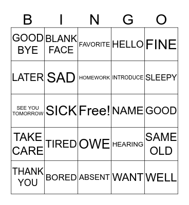ASL UNIT 1 Bingo Card