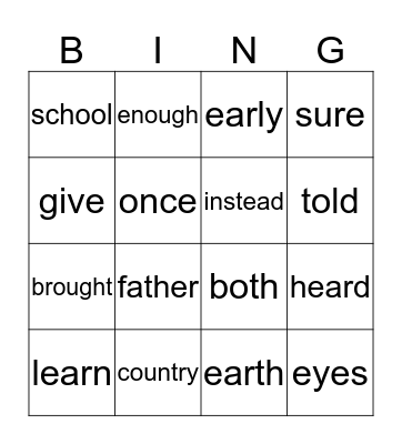 Irregular words (practice) Bingo Card