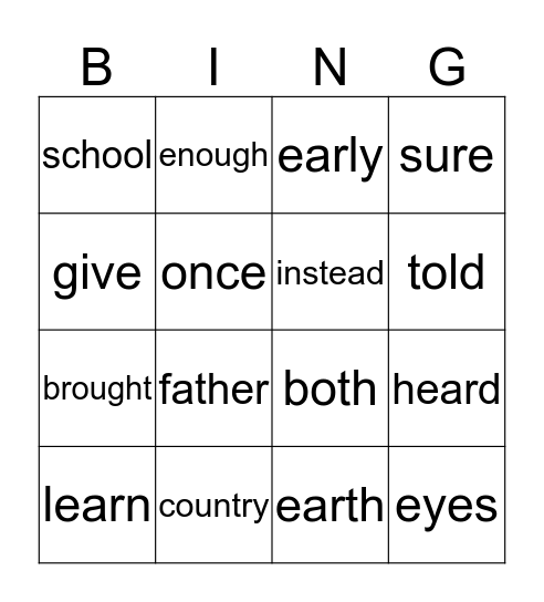Irregular words (practice) Bingo Card