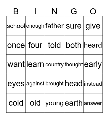 Irregular words (practice) Bingo Card
