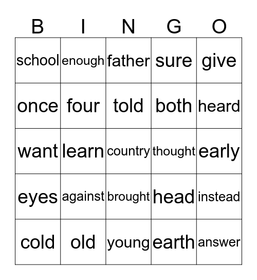 Irregular words (practice) Bingo Card