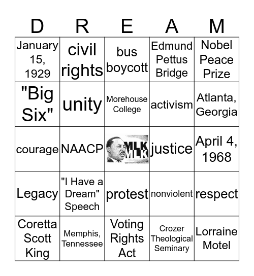 Martin Luther King, Jr. Bingo Card