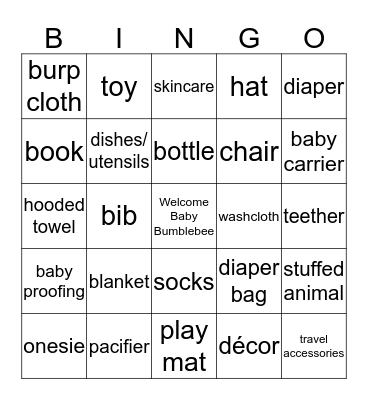 Baby Shower Bingo Card