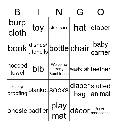 Baby Shower Bingo Card