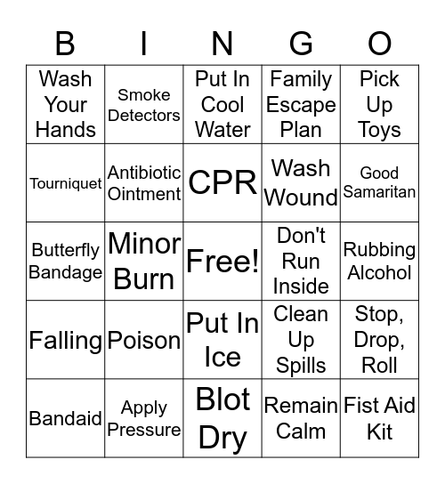 First Aid Bingo Card