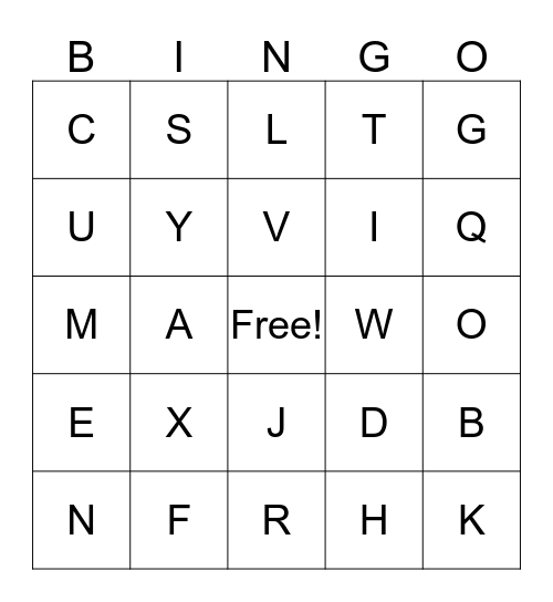 Alphabet Bingo Card