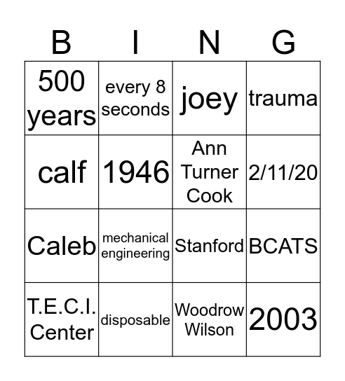 BABY SHOWER BINGO! Bingo Card
