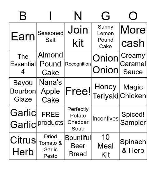 Tastefully Simple Bingo Card