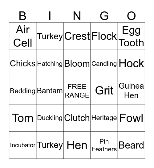 Poultry Bingo Card